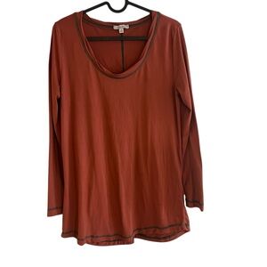 2/$15 White Birch S Women's Rust Long Sleeve Top contrast stitching